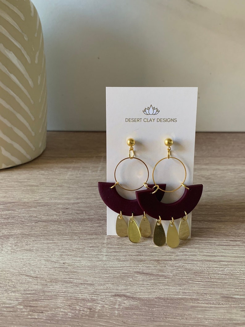 Wine Clay Earrings Gif for Her Affordable Fashion Sage Brass Dangles Trending Polymer Clay Earrings Free Shipping
