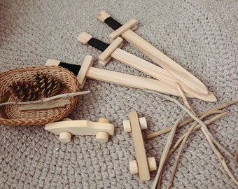 Handcrafted Solid Oak Wooden Sword, Medieval Style Toy for Kids, Natural Wood Play