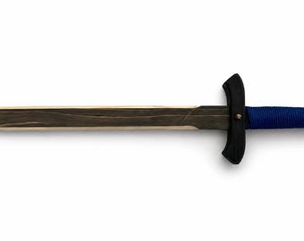 Handmade Wooden Toy Sword, Black Blade, Blue Guard, Pretend Play Tool