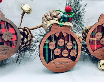 Personalized Family and Pet Dog Ornament,  Christmas Gift,  Paw Print and Children Trinket,  Family Name Tree Ornament