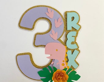Three Rex Cake Topper, Dinosaur Cake Topper, Girl dinosaur cake topper, dinosaur birthday party