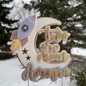 Space Birthday, Two the moon cake topper, space cake topper, moon cake topper