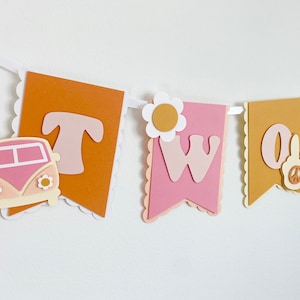 Two groovy banner, two groovy birthday, retro birthday, daisy birthday