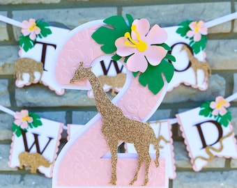 Two Wild Girl Cake Topper, Safari 2nd Birthday