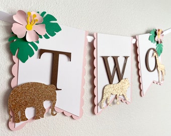 Two Wild Girl Banner, Safari Birthday Theme, Wild One High Chair Banner, Jungle Birthday Banner, Girl Safari Banner, Party Animal Banner