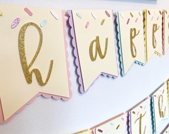 Happy Birthday Donut Banner, Sweet One Banner, Two Sweet Banner, Sprinkle Banner, Donut Themed Banner, Donut Garland, Ice Cream Banner