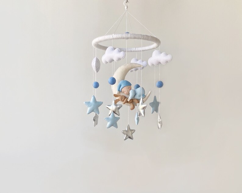 Baby Mobile Boy Blue baby mobile Hanging cot mobile for Etsy