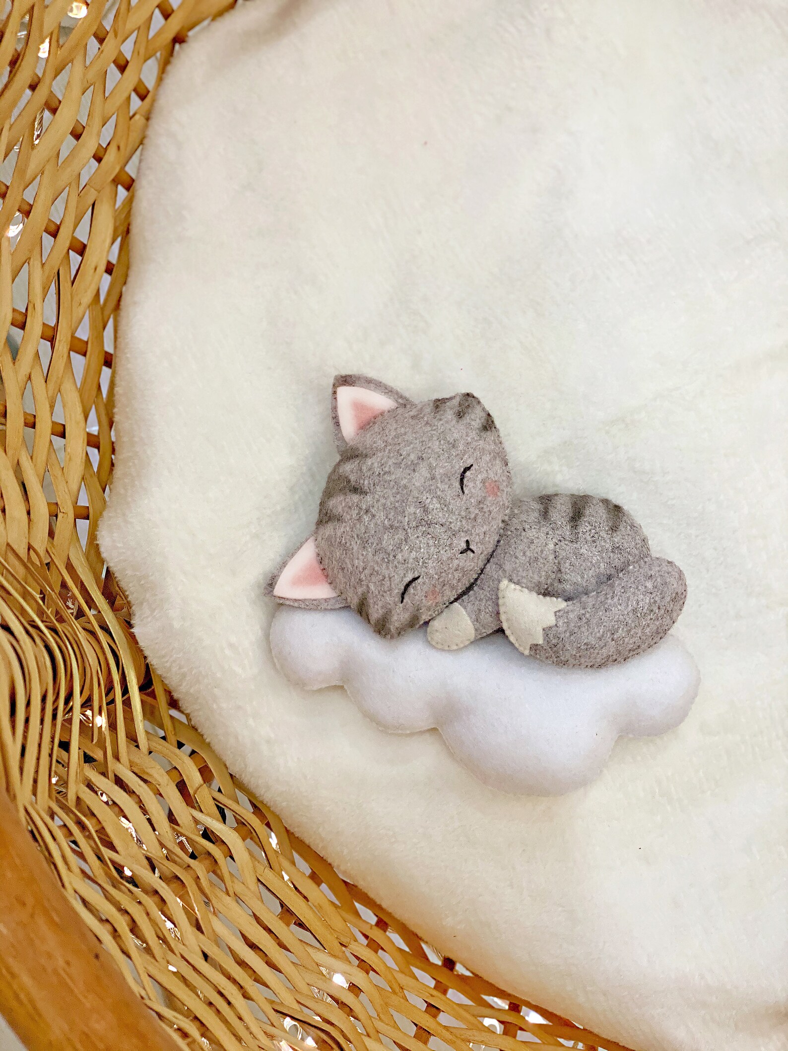 Baby crib mobile with kitten cloud and stars hanging cot Etsy