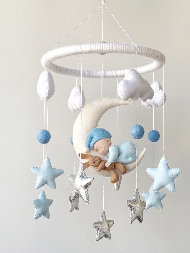 Baby Mobile Boy Blue baby mobile Hanging cot mobile for Etsy