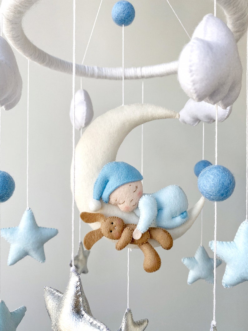 Baby Mobile Boy Blue baby mobile Hanging cot mobile for Etsy