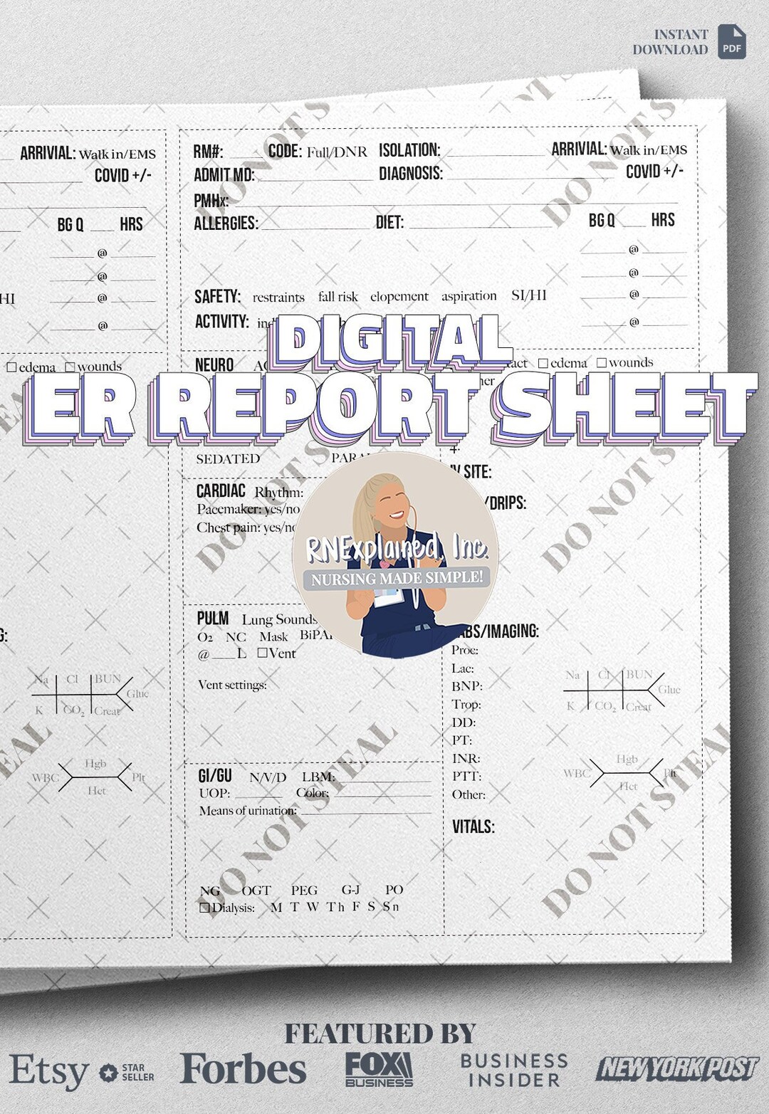 Digital ER Report Sheet nursing Study Sheets - Etsy