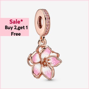 LiQunSweet 45 Pcs 9 Styles Pink No-Hole Charm Peach Cherry Blossom Flower  Charms for Jewelry Making Cardmaking Hair Accessories DIY Craft