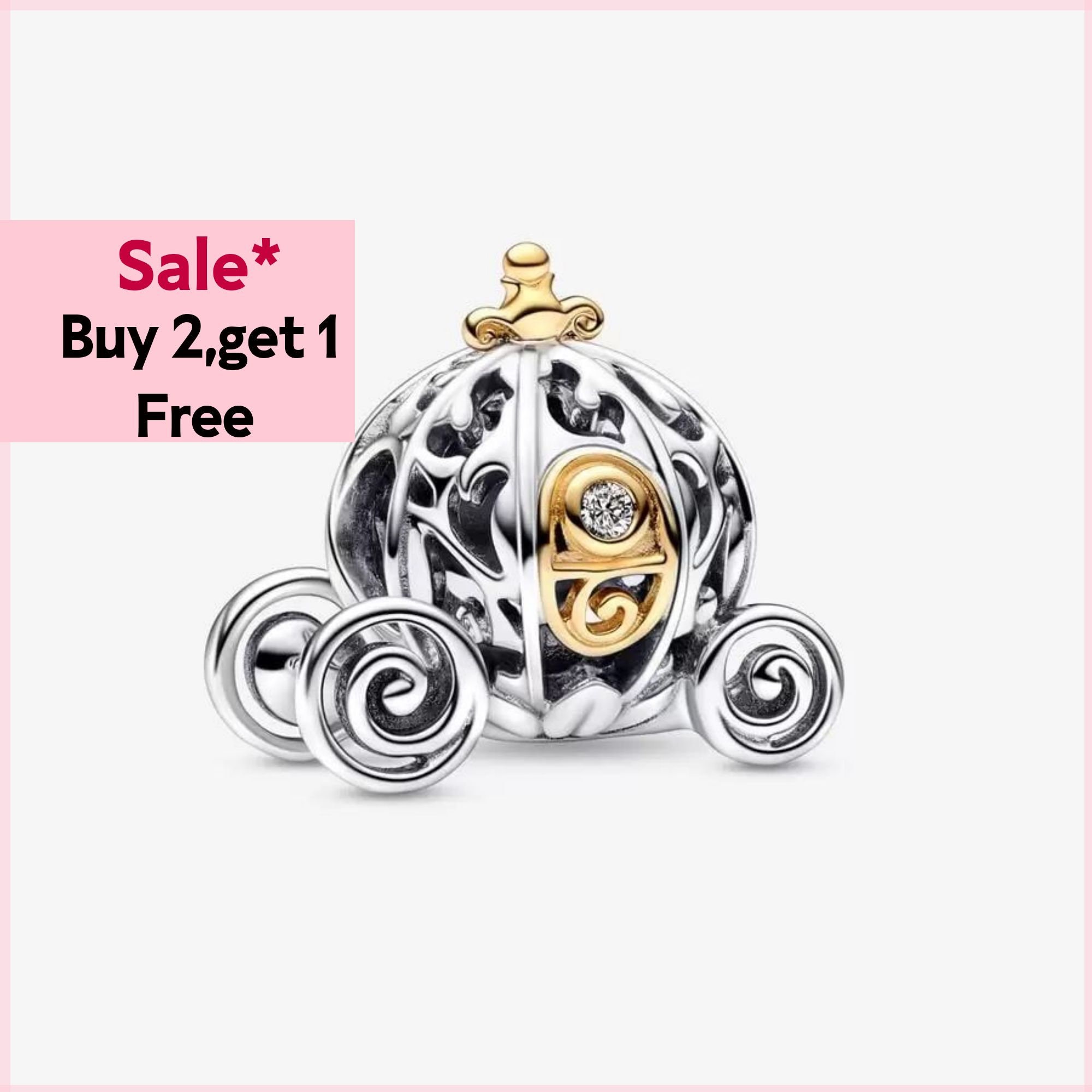 Disney Cinderella's Carriage & Heart Double Dangle Charm, Gold plated