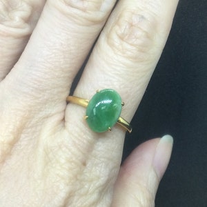 Green/ Light Green/ Apple Green Jade Ring set in Sliver with Yellow Gold Plated,  Grade A Jade Translucent ( US 6 )