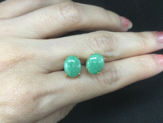 Jadeite Jade Stud Earrings - Translucent AppleGre… - image 5