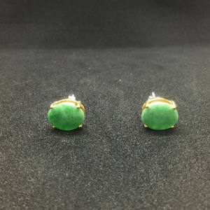 Jadeite Jade Stud Earrings - Translucent AppleGreen (Grade A) BiColor Silver with Yellow Gold plated