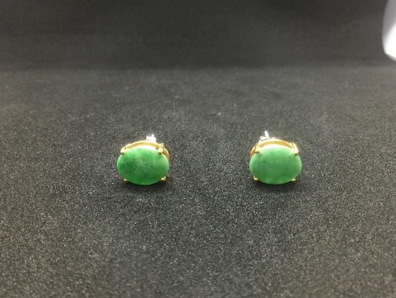 Jadeite Jade Stud Earrings - Translucent AppleGre… - image 1