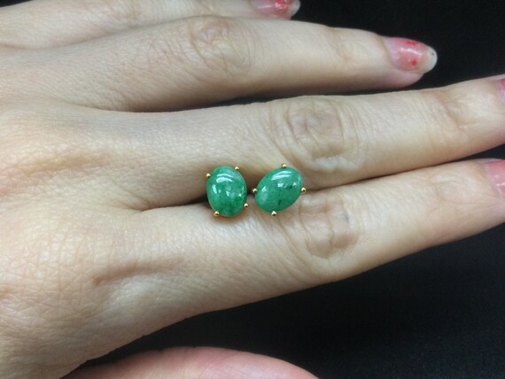 Jadeite Jade Stud Earrings - Translucent AppleGre… - image 8