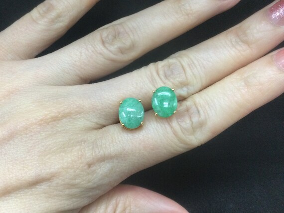 Jadeite Jade Stud Earrings - Translucent AppleGre… - image 4