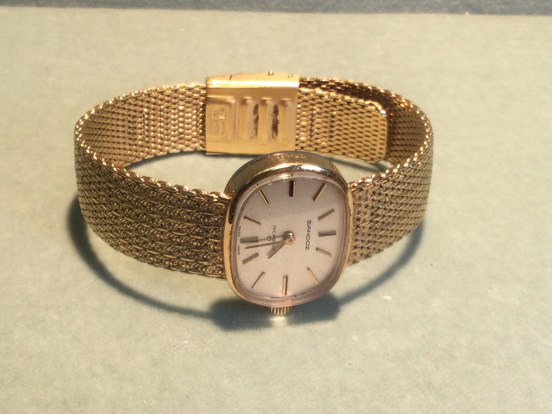 Sandoz Vintage Ladies Watch Vintage SANDOZ Hand-Wound Ladies Watch Square Gold Dial Rare  main image 3