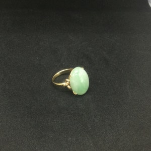Green Jade Ring set in 10K solid yellow/white gold Grade A Jade Translucent, Oval Jade 18 x 13mm