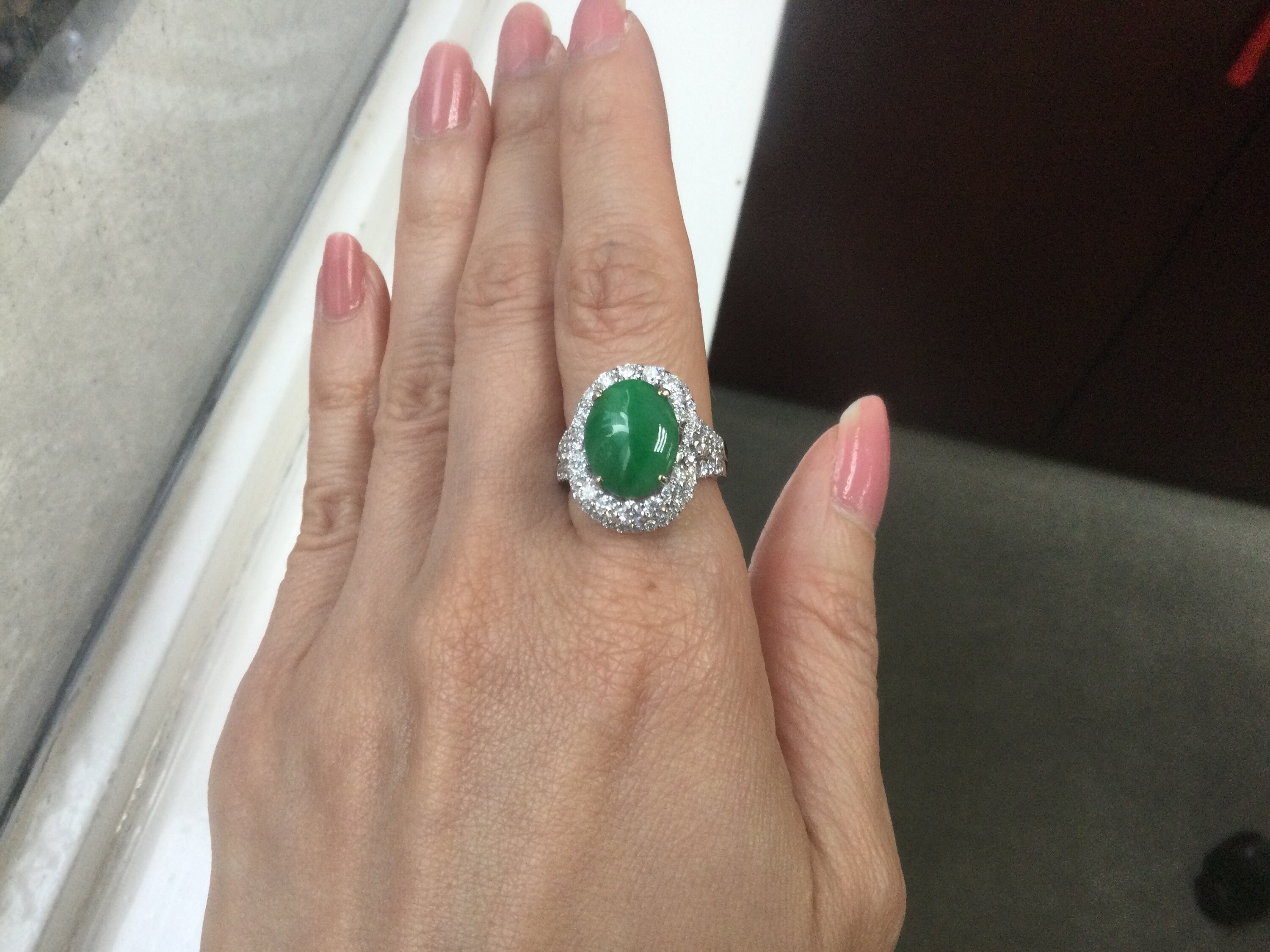 Green Jade Ring Set in 18K Solid White Gold Grade A Jade Etsy UK