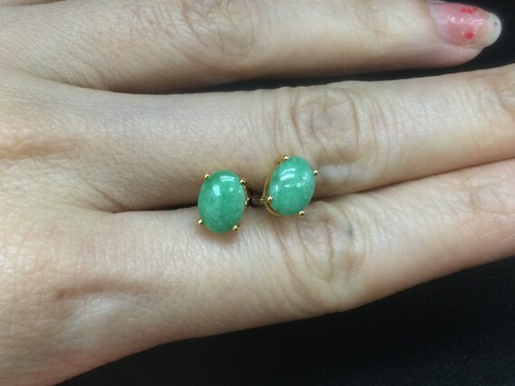 Jadeite Jade Stud Earrings - Translucent AppleGre… - image 9