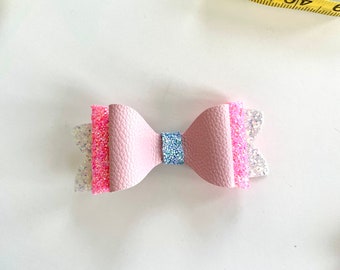 Cinderella Pink Sequin Hair Bow, Pink Dress Bow Clip, Princess Hair Bow Clip, Character Bows, Park Hair Accessories, Girls Hair Bow