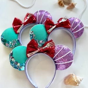 Ariel Mouse Ears, Under the Sea Ears, Mermaid Park Ears, SeaShell Ears, Park Ear Headbands, Little Mermaid Mouse Ears, Park Headbands
