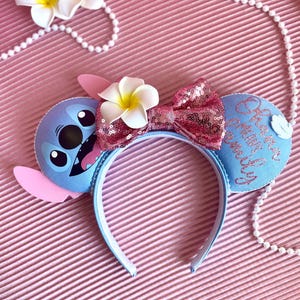 Stitch Mouse Ears Headband: Pink Sequin Bow, Hawaiian Ohana Accessory