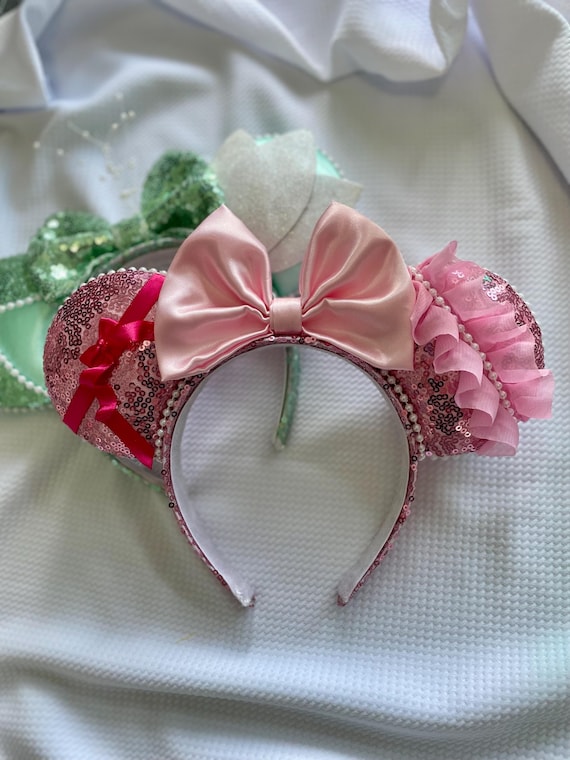 Disney Pink Sheer Heart Bow Ear Headband Pink Heart Minnie Ears, Valentine Minnie Ears, Sweethearts  main image 4