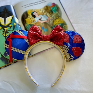Snow White Ears Headband: Sequin Bow, Park Costume Accessory