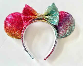 Rainbow Sequin Mouse Ears, classic Rainbow Ears, Disney Park Accessories, Disney Ears