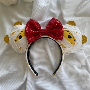 HALLOWEEN Mummy Pooh Bear Ears, Park Ear Headband, Spooky Park Mouse Ears, Halloween Park Ears, Mummy Halloween Ears