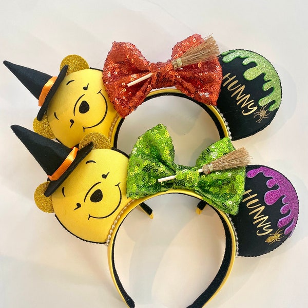 HALLOWEEN HONEY POOH bear Mouse Ears, witch Bear and Honey Pot Ears