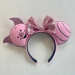 Piglet Ears Headband: Pink Sequin Bow, Park Costume Ears