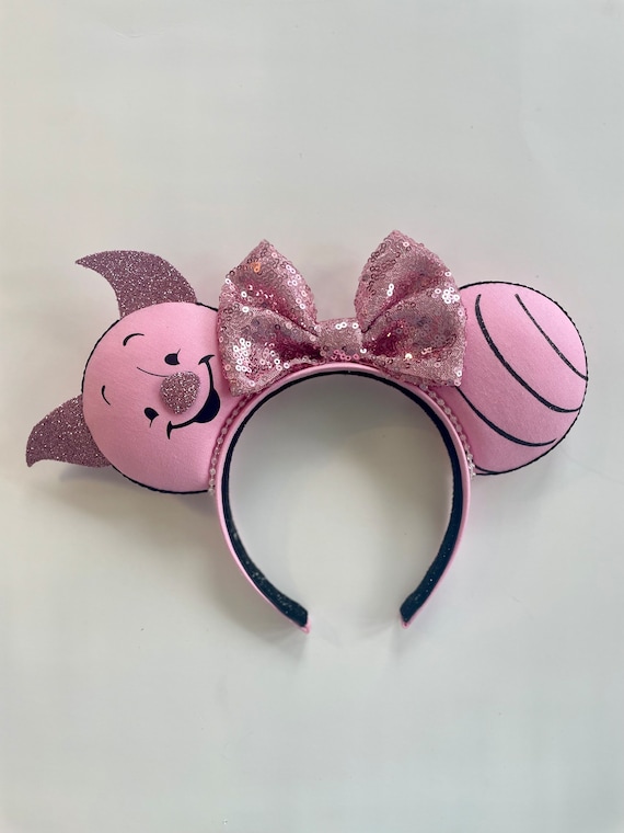 Piglet Ears Headband: Pink Sequin Bow, Park Costume Ears  display picture 3