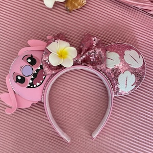Angel Mouse Ears: Pink Hawaiian Ohana Park Headband