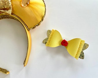 Belle Sequin Princess Bow, Beauty and the Beast Hair Bow Clip, Rose Princess Hair Clip, Girls Hair Bows, Park Hair Accessories