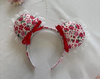 Floral BOW Mouse Ears: Lace Coquette Valentines Day Park Headband