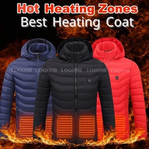 Heated Jacket Coat, heated Jacket, zone 8, Warm outdoor coat, long sleeves, USB electric Jacket, cotton coat Heater, Heating Clothes Winter