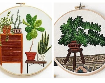DIY kit de joyería de bordado de mano para principiantes, plantas tropicales, plantas tropicales - kit de aguja de punzonado de diseño de aguja para principiantes