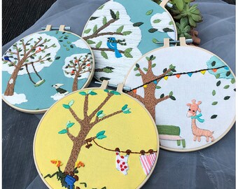 Spring and summer embroidery,Botanical embroidery,Embroidery for Beginners,Embroidery Kit