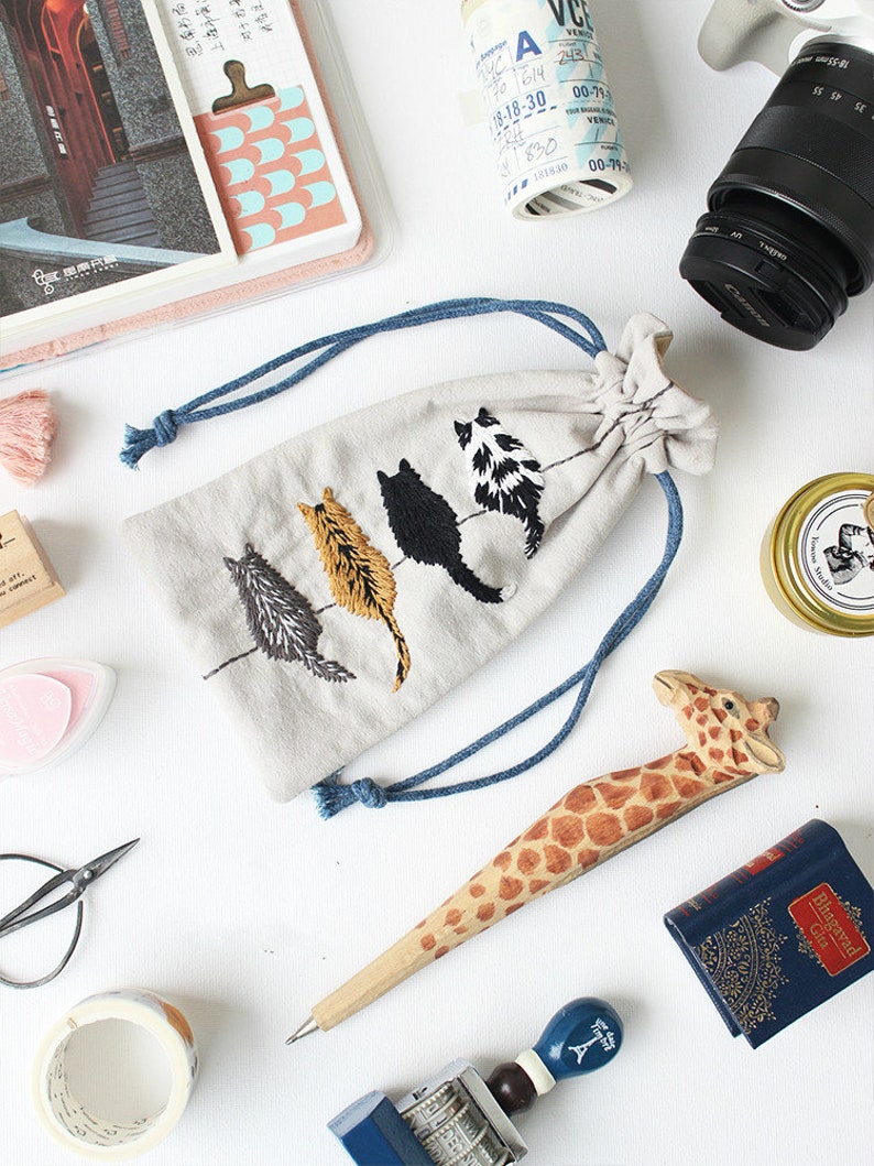 Beginner Embroidery Kit Bag Cute 4 Cats Diy Embroidery Kit for Etsy