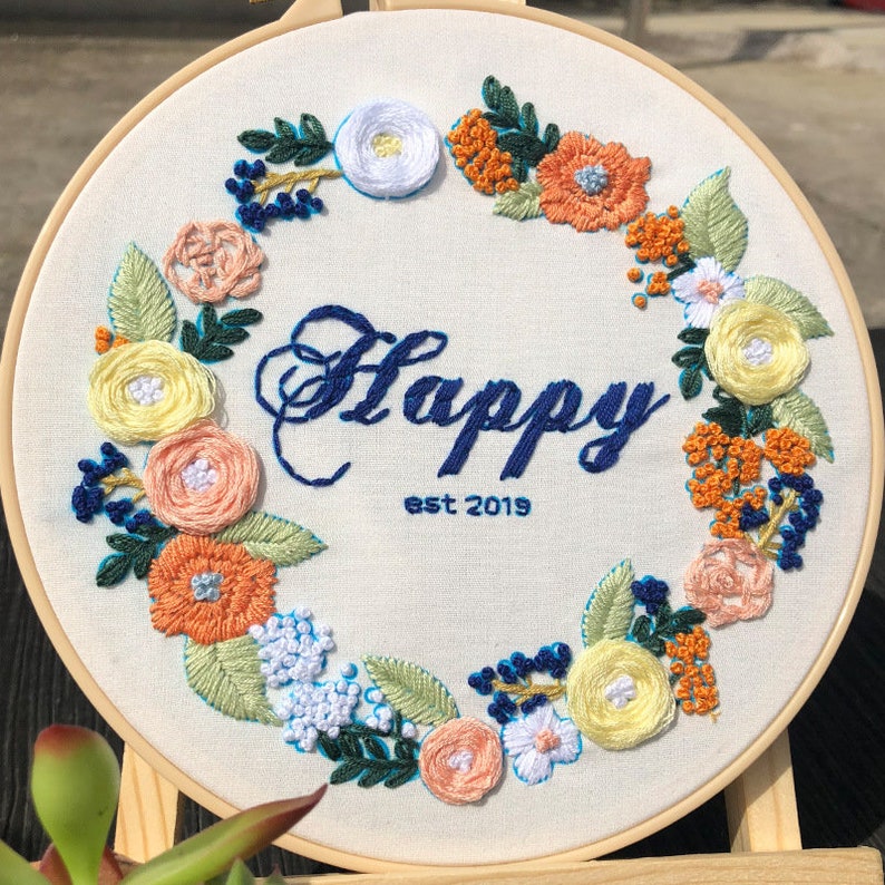 Flower Bouquet Embroidery Setgreen Plants Beginner Embroidery Etsy