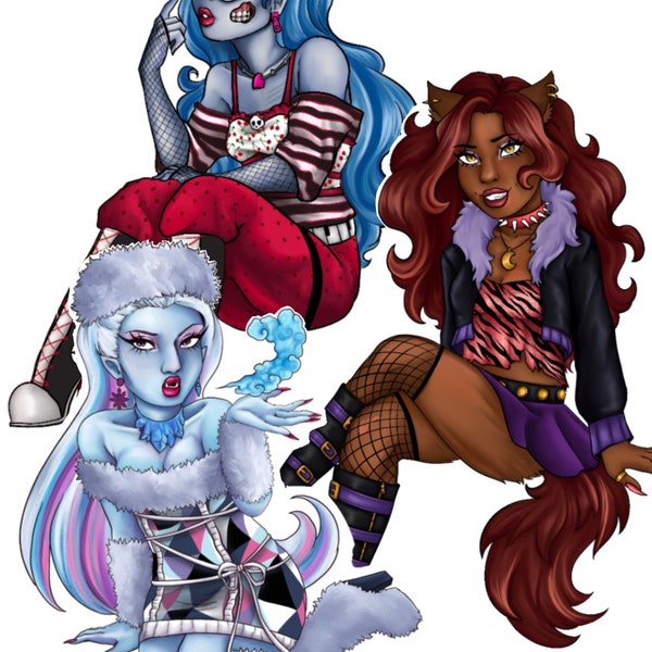 Monster girls high stickers ghoul werewolf abominable