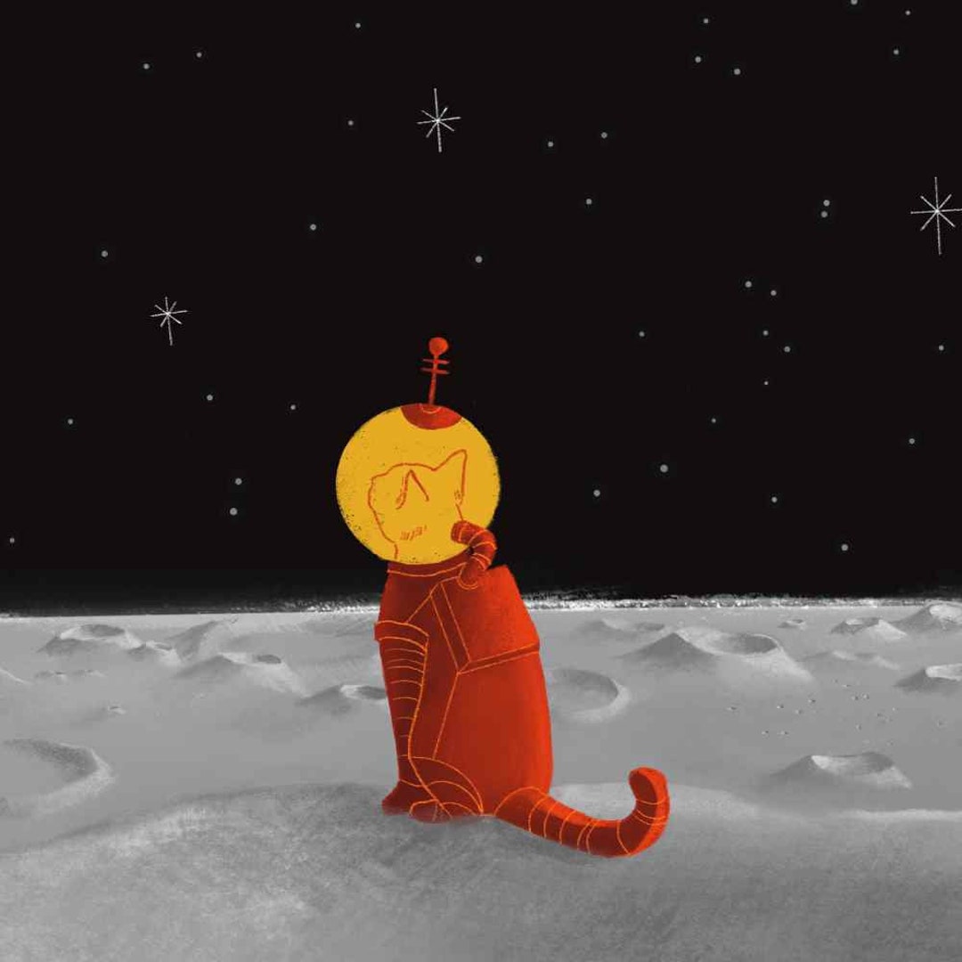 Original Retro Space Cat Sci-fi Cosmonaut Art Print Illustration Gloss ...