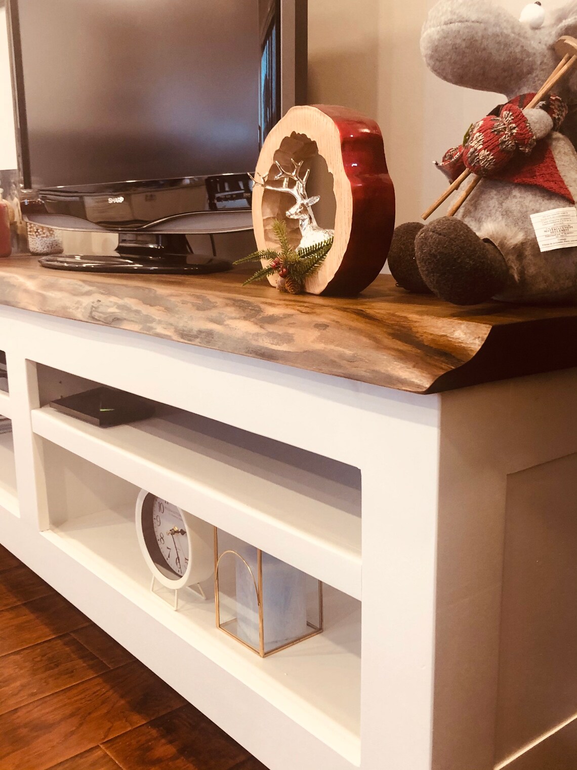Live Edge Walnut Wood Slab and Maple TV Stand Etsy
