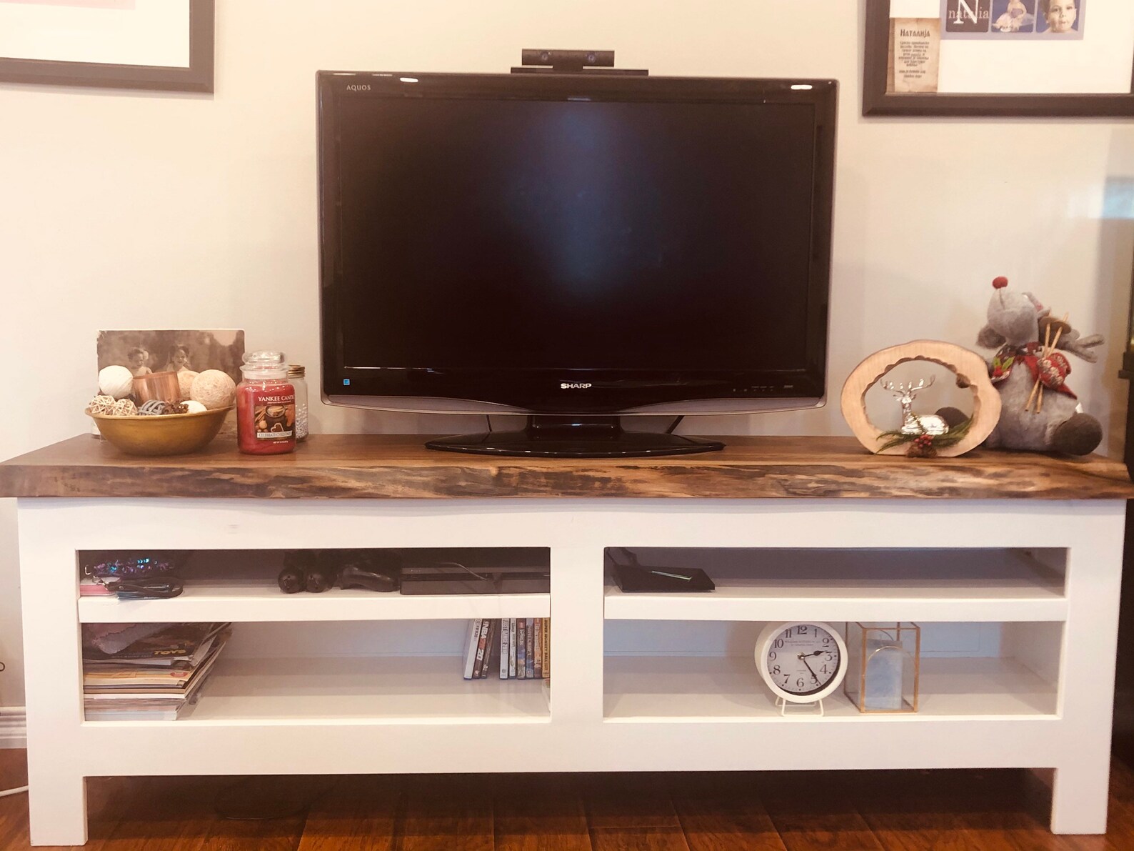 Live Edge Walnut Wood Slab and Maple TV Stand Etsy