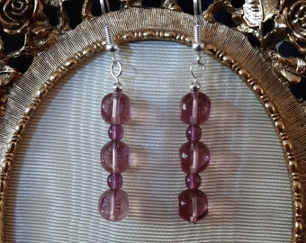 Purple Beaded Handmade Glass Round Dangle Earrings Beaded Drop Earrings for Women